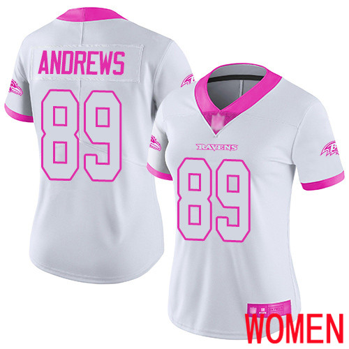 Baltimore Ravens Limited White Pink Women Mark Andrews Jersey NFL Football #89 Rush Fashion->baltimore ravens->NFL Jersey